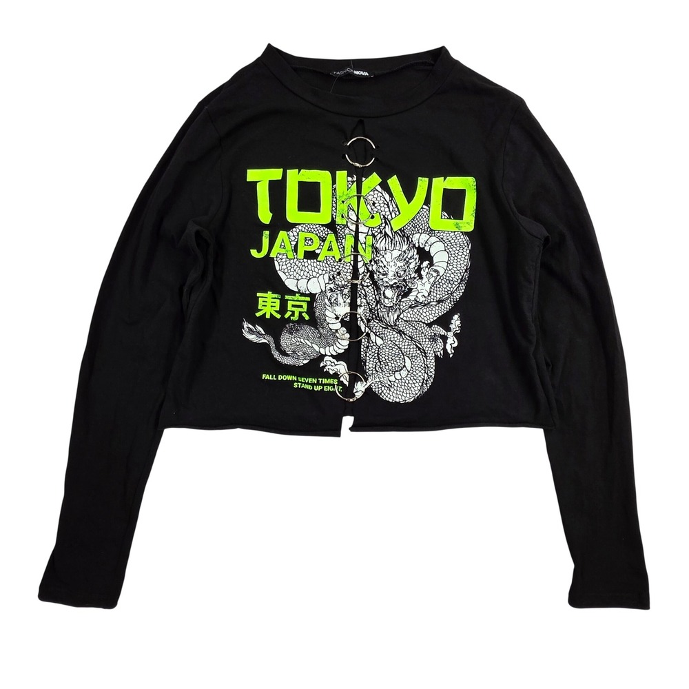 Fashion Nova Through The Hoops Top Black Tokyo Dragon Ring Cutout Crop Medium